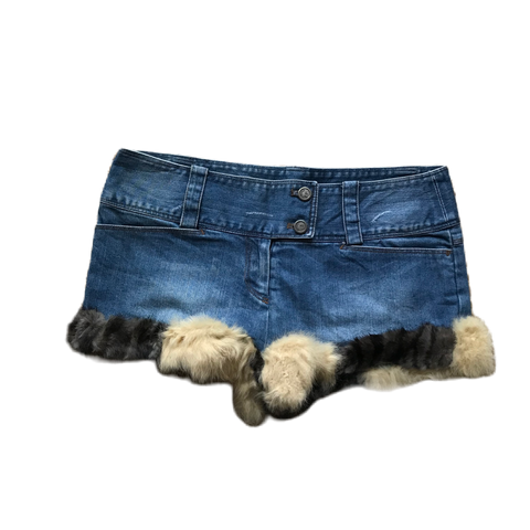 Brown & Cream Fur Trim Denim Shorts