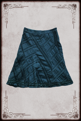 Dark Teal Blue Velvet Trim Midi Skirt
