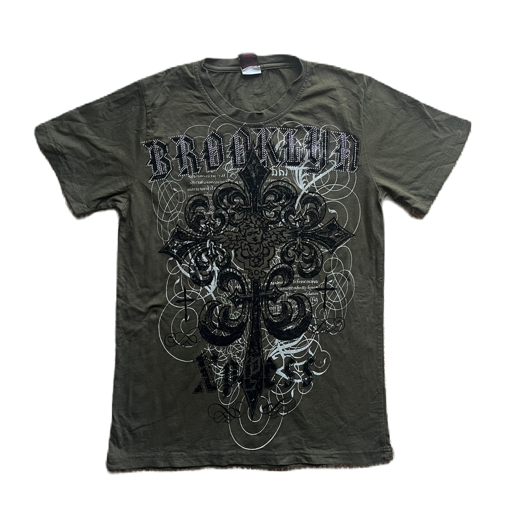 Dark Olive Green Fleur de lis Rhinestone Tee