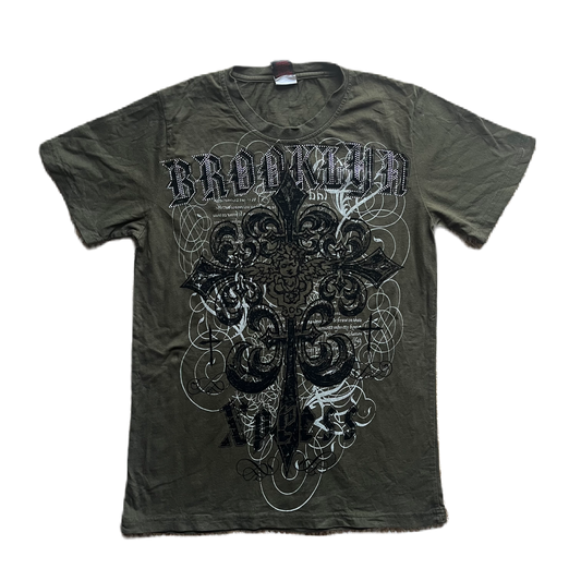 Dark Olive Green Fleur de lis Rhinestone Tee