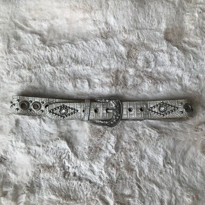 Silver Leather Rhinestone Belt