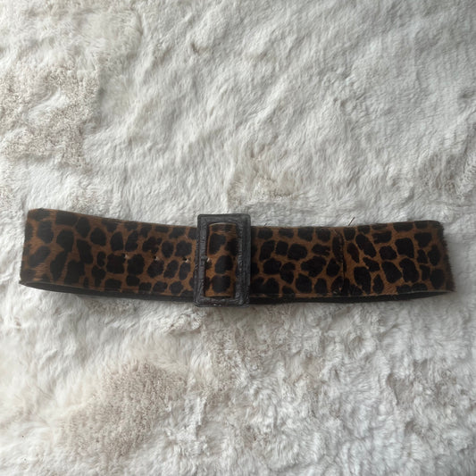 Wide Leopard Print Fur Belt
