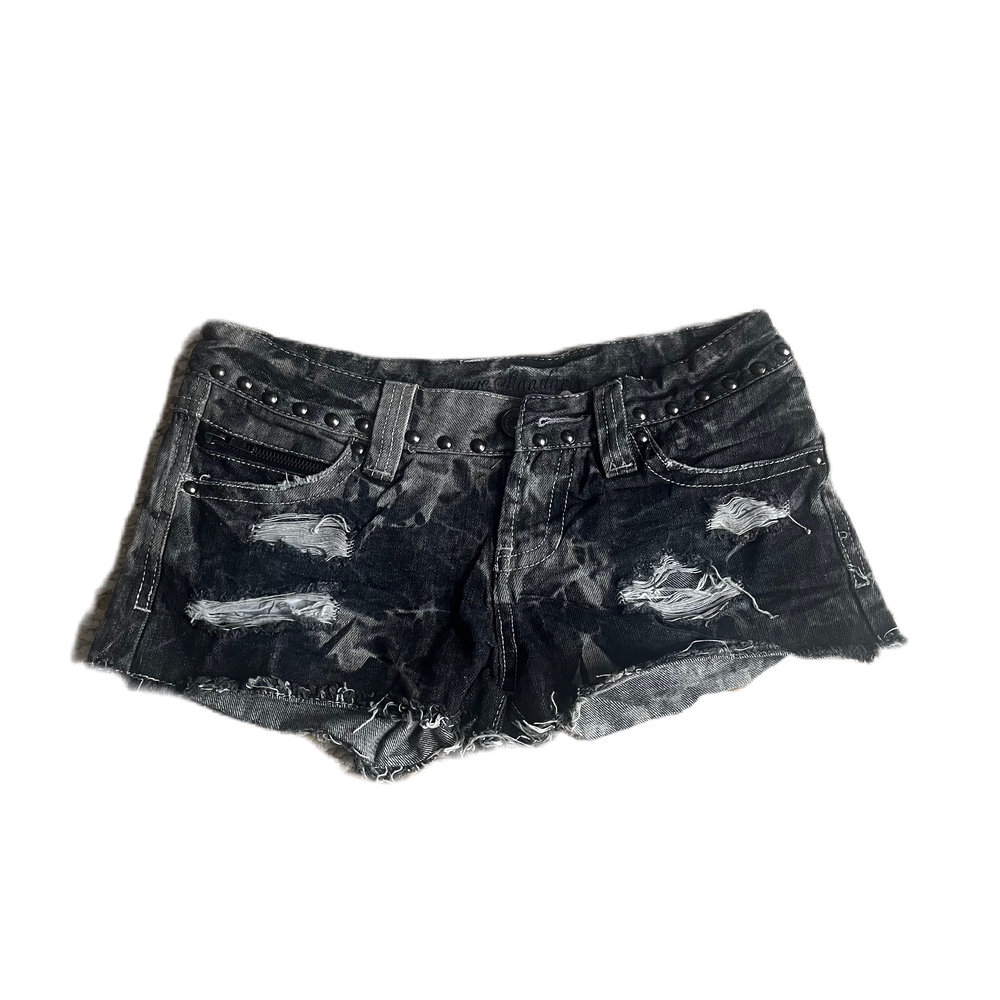 Grey Acid Wash Zipper Detail Stud Shorts
