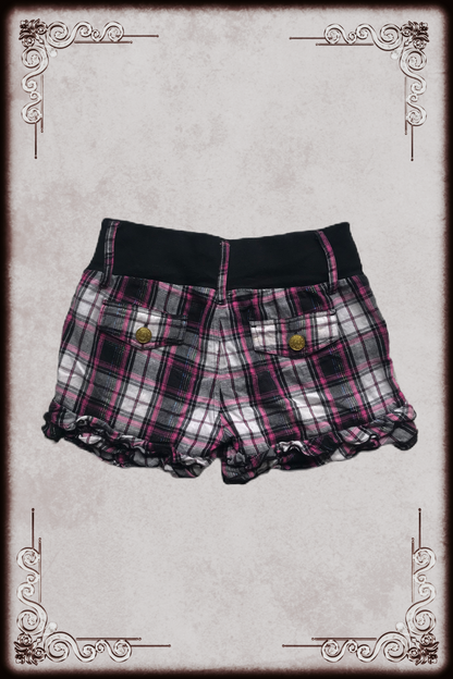 Lazy Daisy Pink & Black Glitter Plaid Shorts