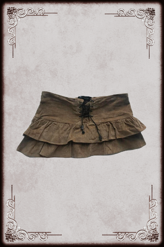 Asymmetrical Tan Lace Up Micro Mini Skirt