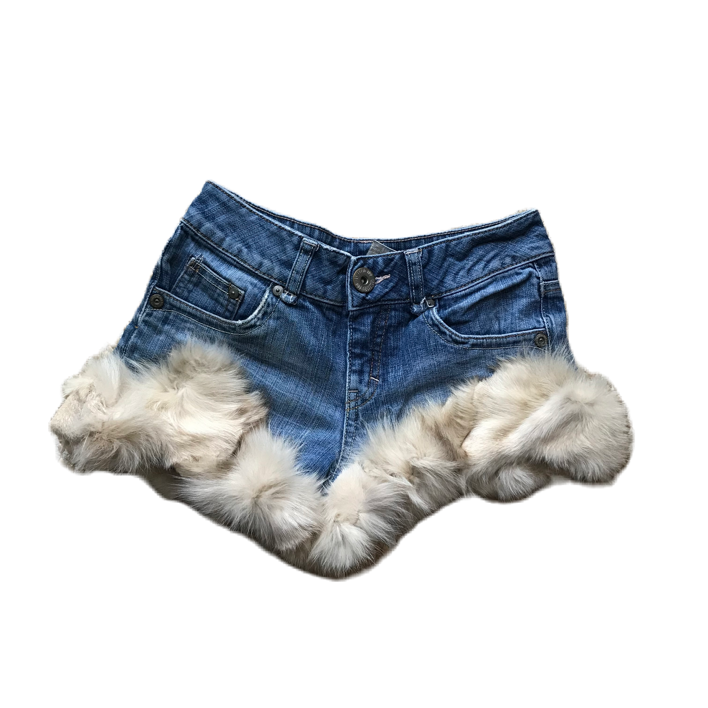 Asymmetrical Fur Trim Denim Shorts