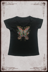 Black Colorful Sequin Butterfly Graphic Tee