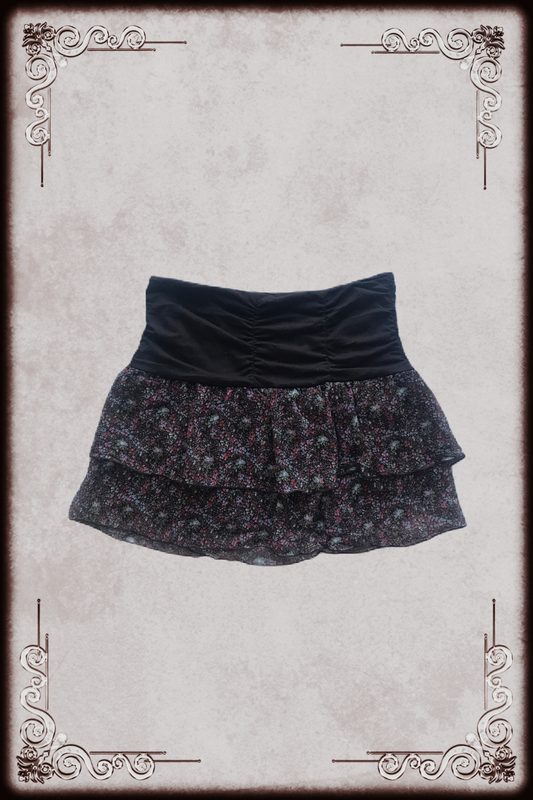 Brown Floral Ruched Waist Skirt