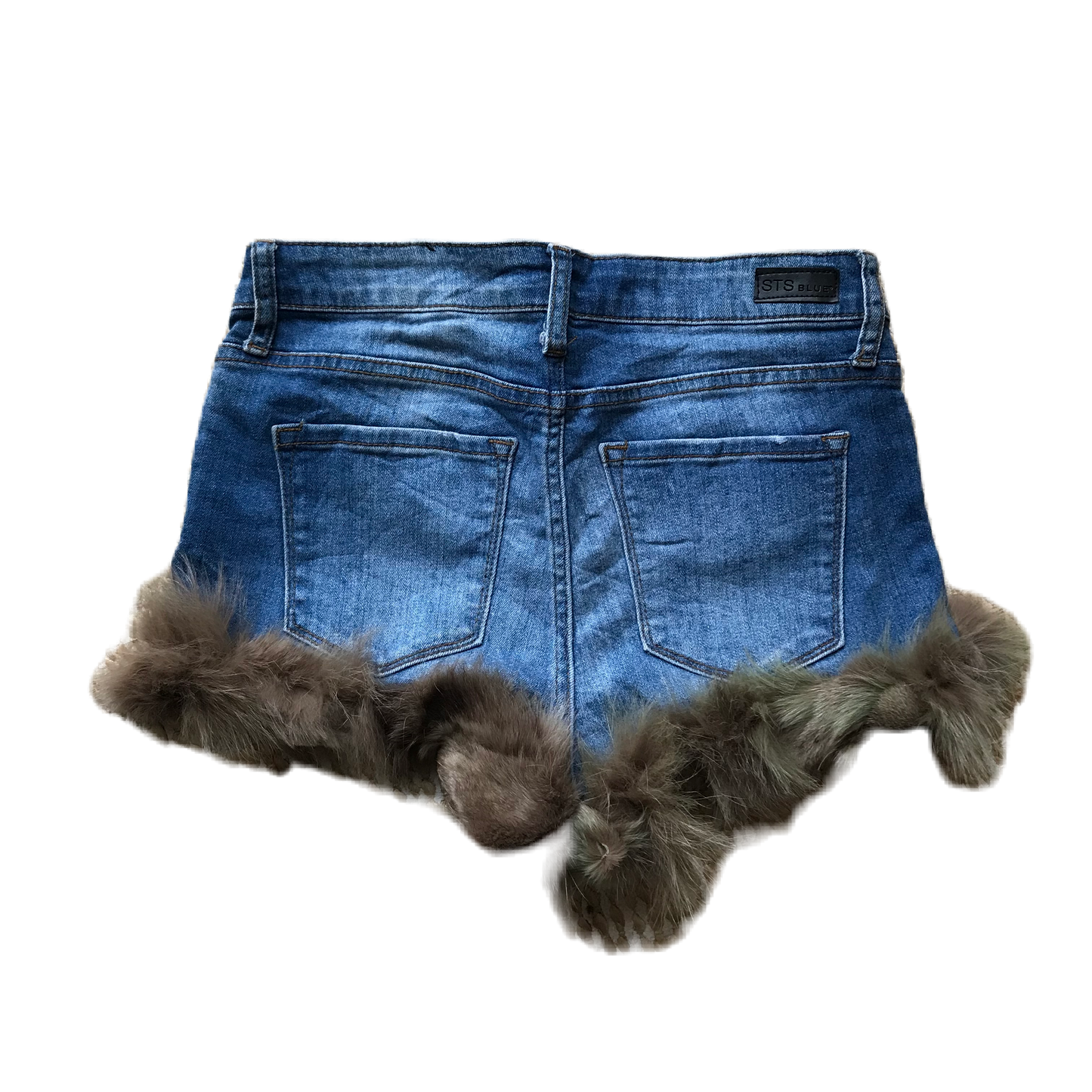 Light Wash Brown x Green Fur Trim Shorts