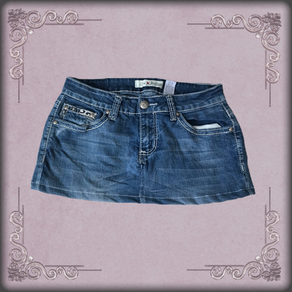 White Fleur de Lis Rhinestone Denim Skirt 1