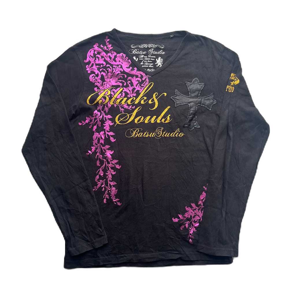 Ba-tsu Purple & Gold Lettering Print Long Sleeve