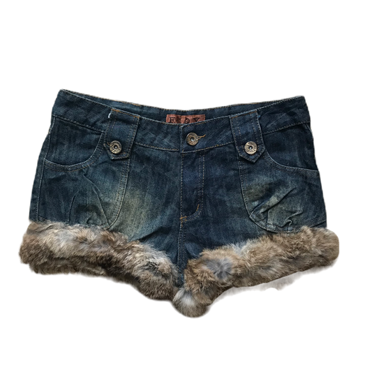 Dark Wash Fur Trim Denim Shorts