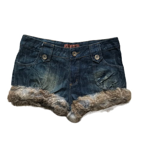 Dark Wash Fur Trim Denim Shorts