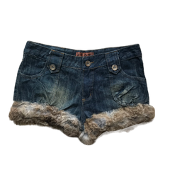 Dark Wash Fur Trim Denim Shorts