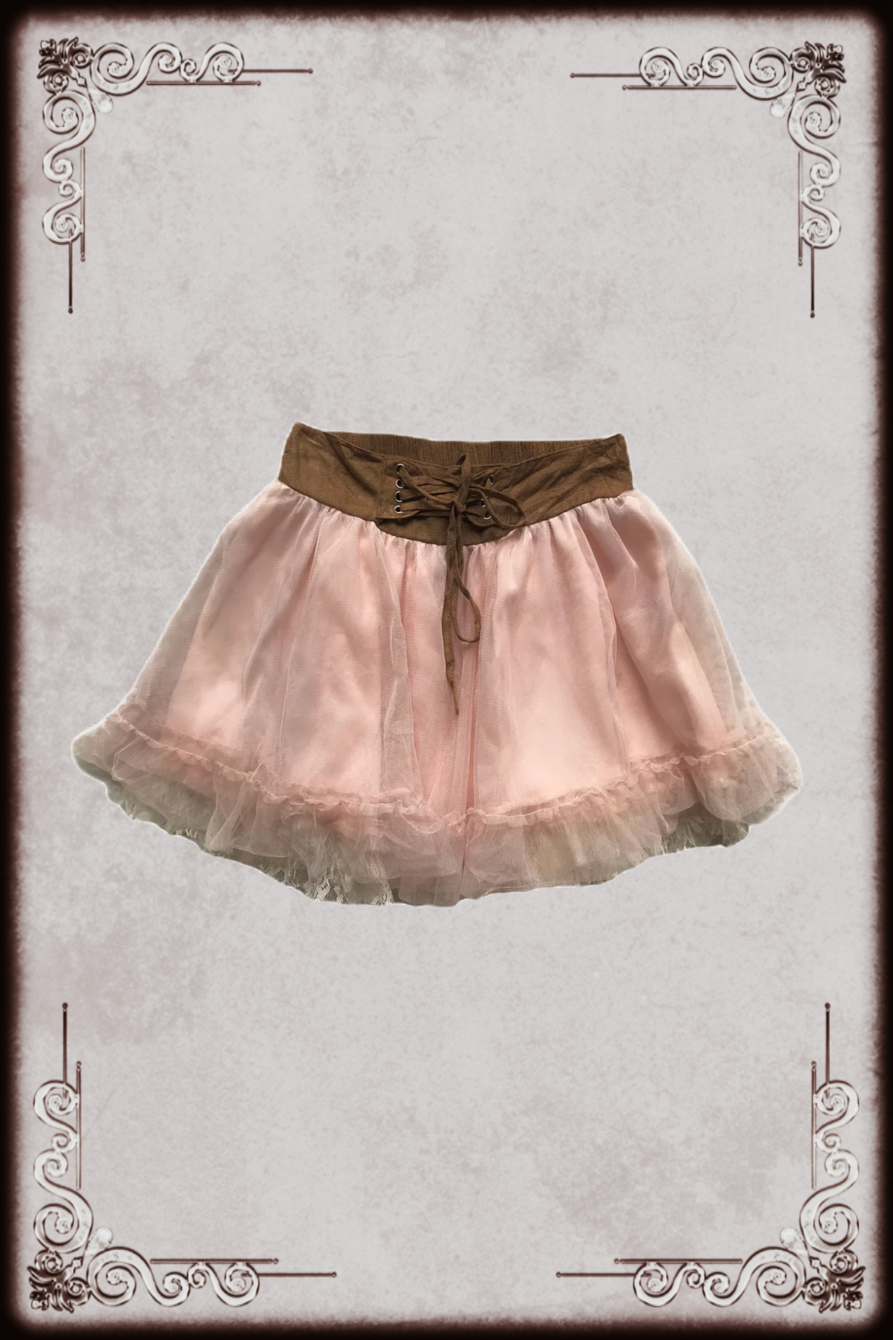 Light Brown & Pink Lace Up Tulle Skirt