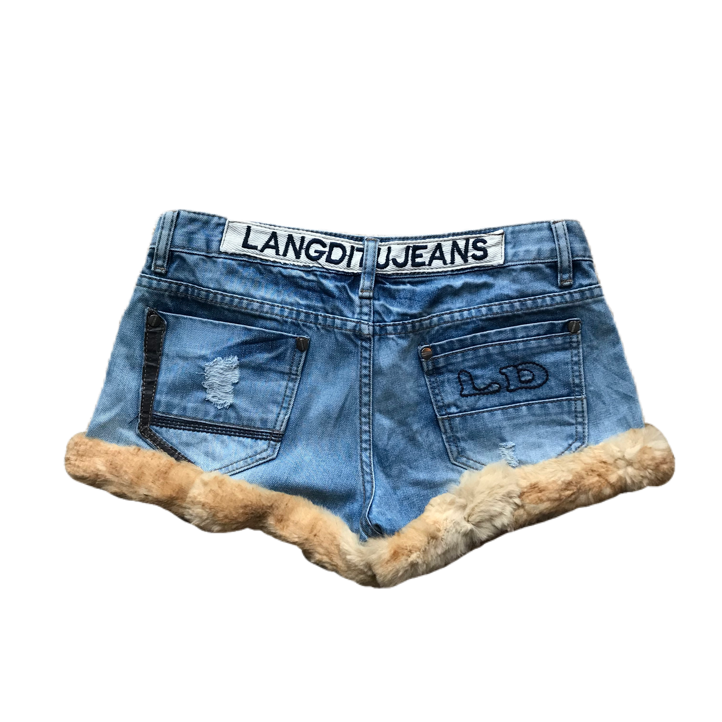 Light Wash Tan Fur Trim Shorts