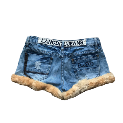 Light Wash Tan Fur Trim Shorts