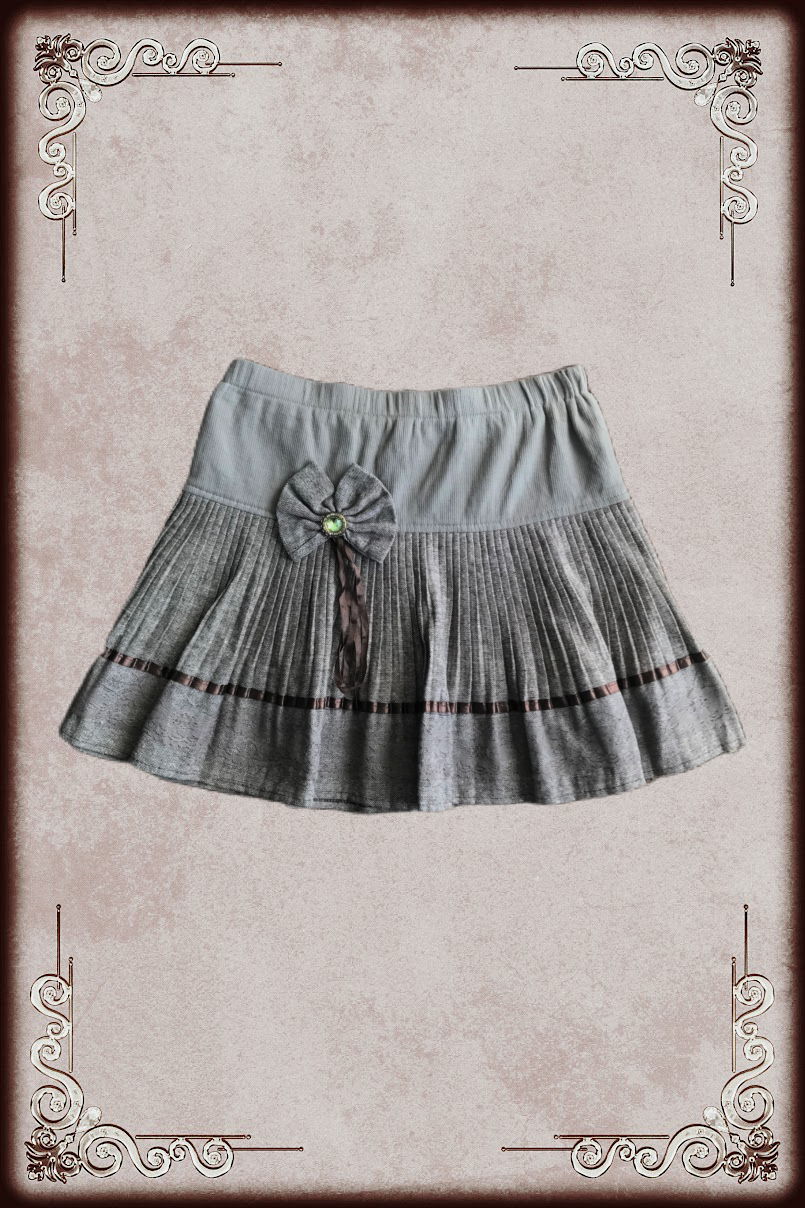 Warm Grey & Green Rhinestone Bow Lace Skirt