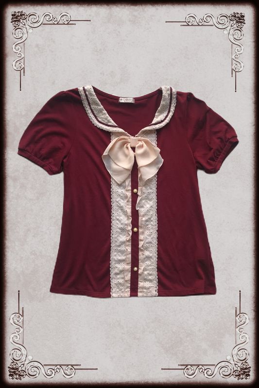 Axes Femme Dark Red & Peach Bow Front Blouse