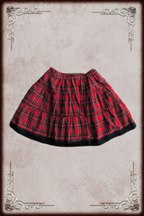 Red Plaid Black Lace Trim Skirt