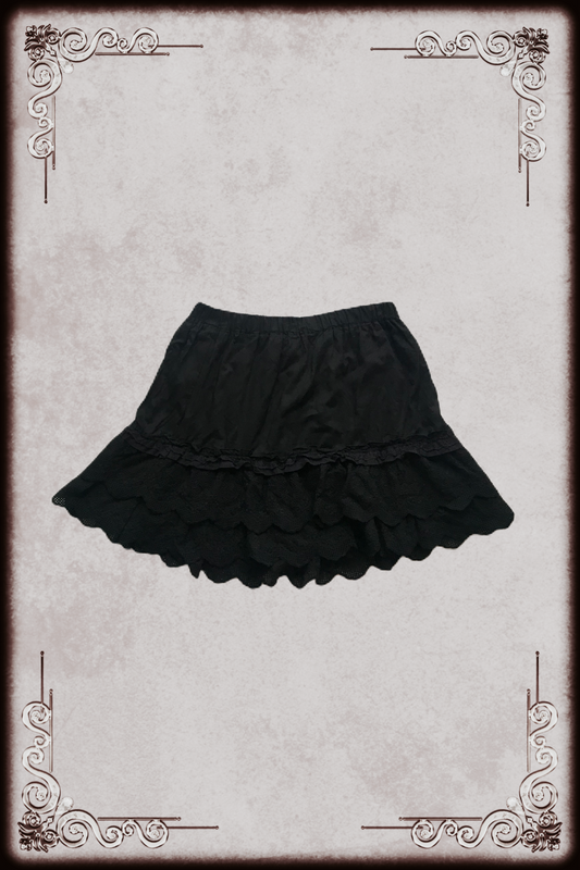 Black Floral Eyelet Lace Trim Skirt