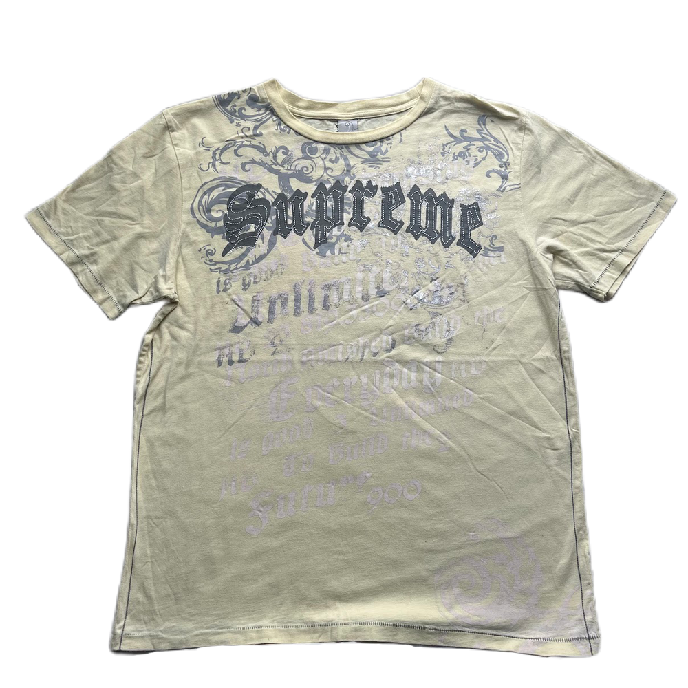 Pale Yellow Silver Graphic Print Lettering Tee