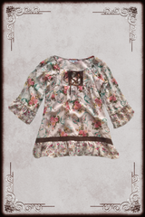 Pink Floral Lace Up 3/4 Sleeve Top