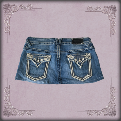 Lace Rhinestone Denim Mini Skirt