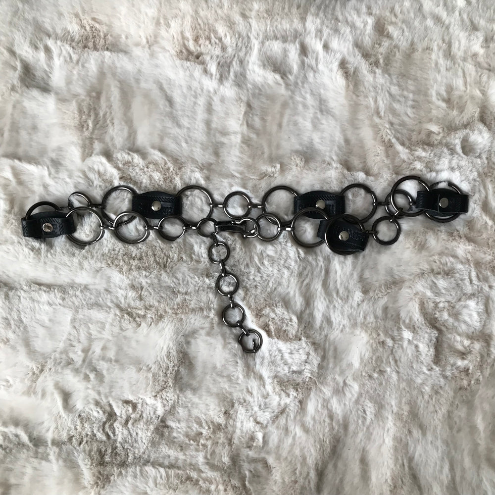 Hermes Branded Black Leather Chain Belt