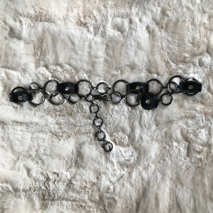 Hermes Branded Black Leather Chain Belt