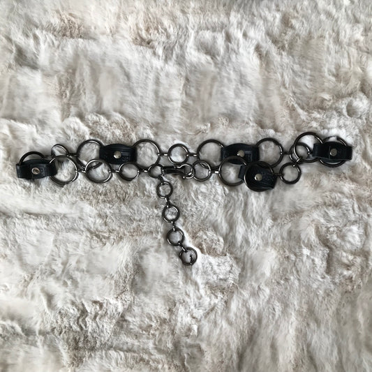Hermes Branded Black Leather Chain Belt