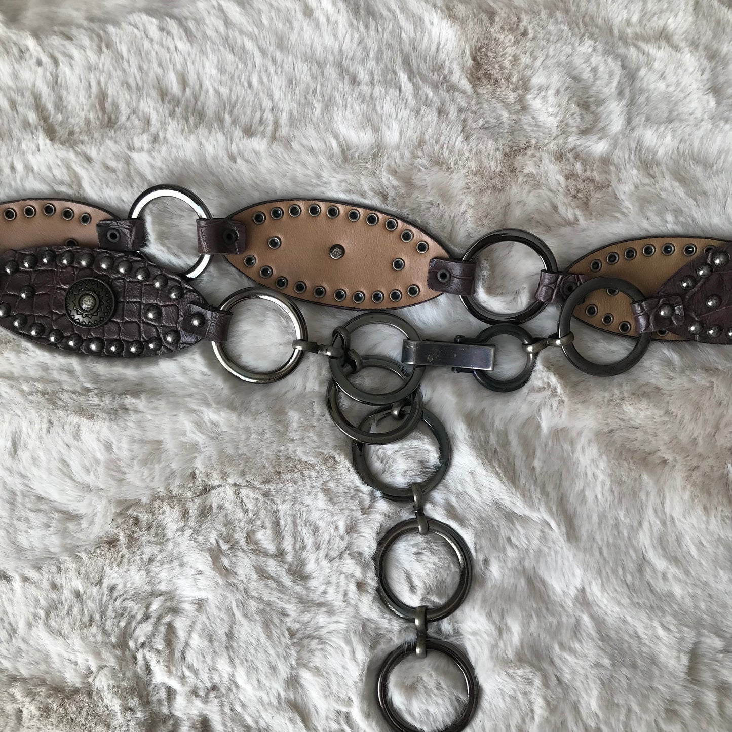 Brown Alligator Pattern Chain Belt
