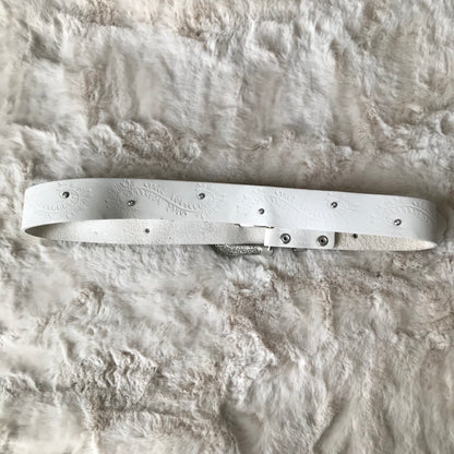 White Rhinestone Trim Leather Belt