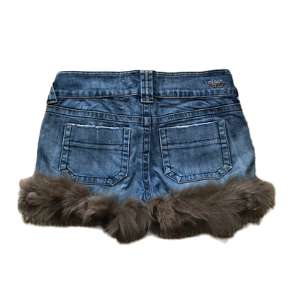 Fluffy Light Brown Denim Fur Shorts