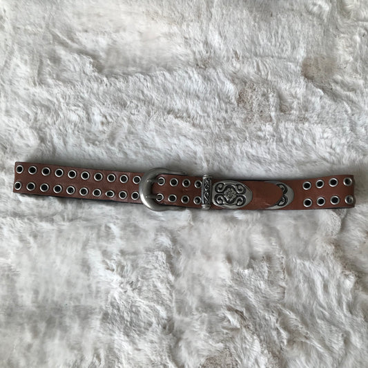 Brown Flower Detail Leather Belt