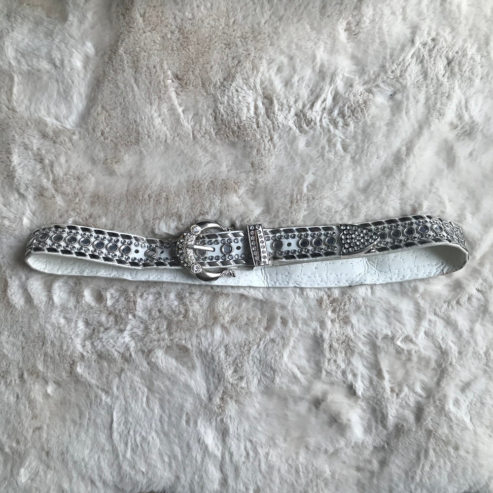 White & Silver Rhinestone Stud Belt