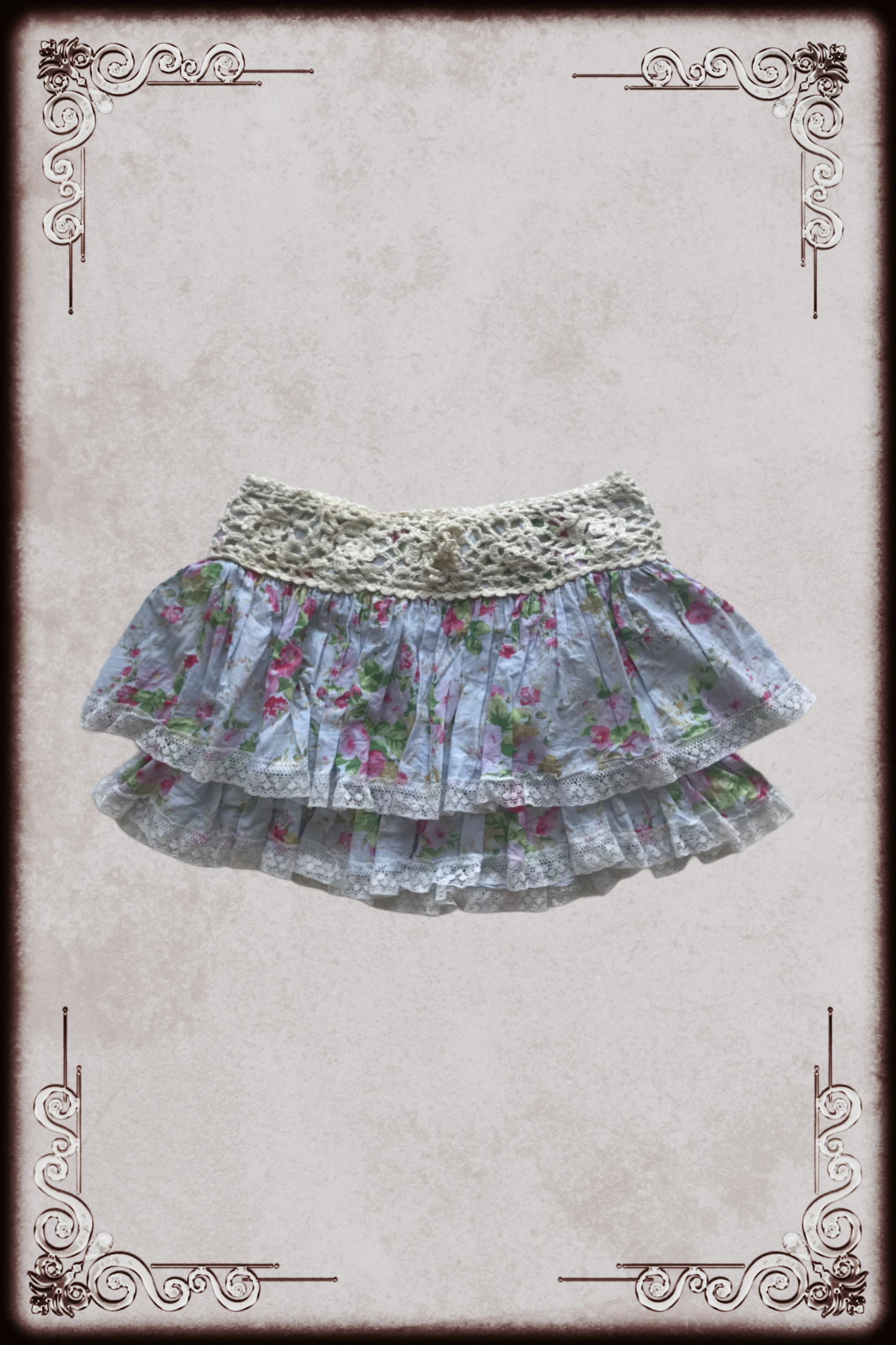 Blue Floral Crochet Waist Skirt