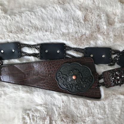 Dark Brown Statement Flower Belt