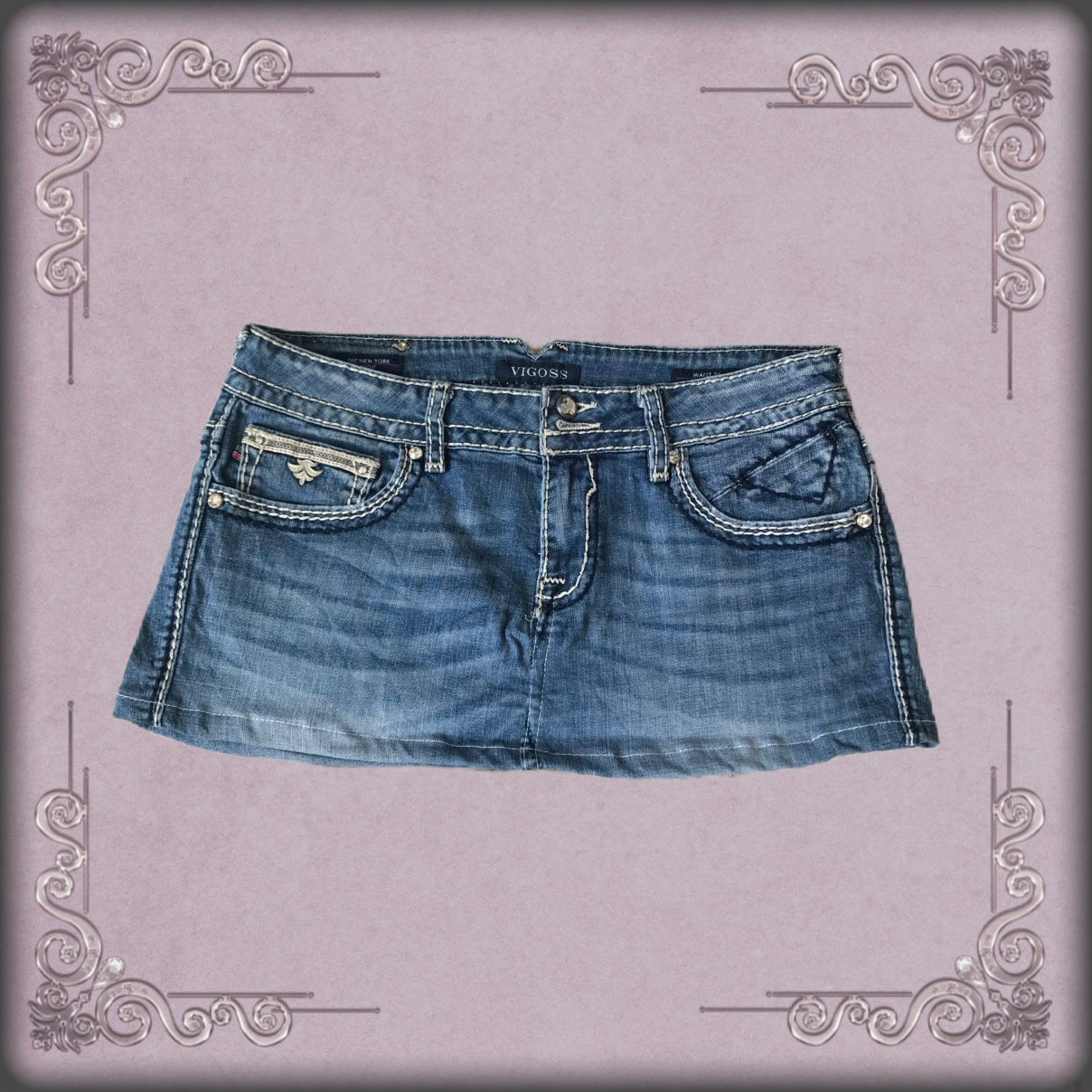 Lace Rhinestone Denim Mini Skirt