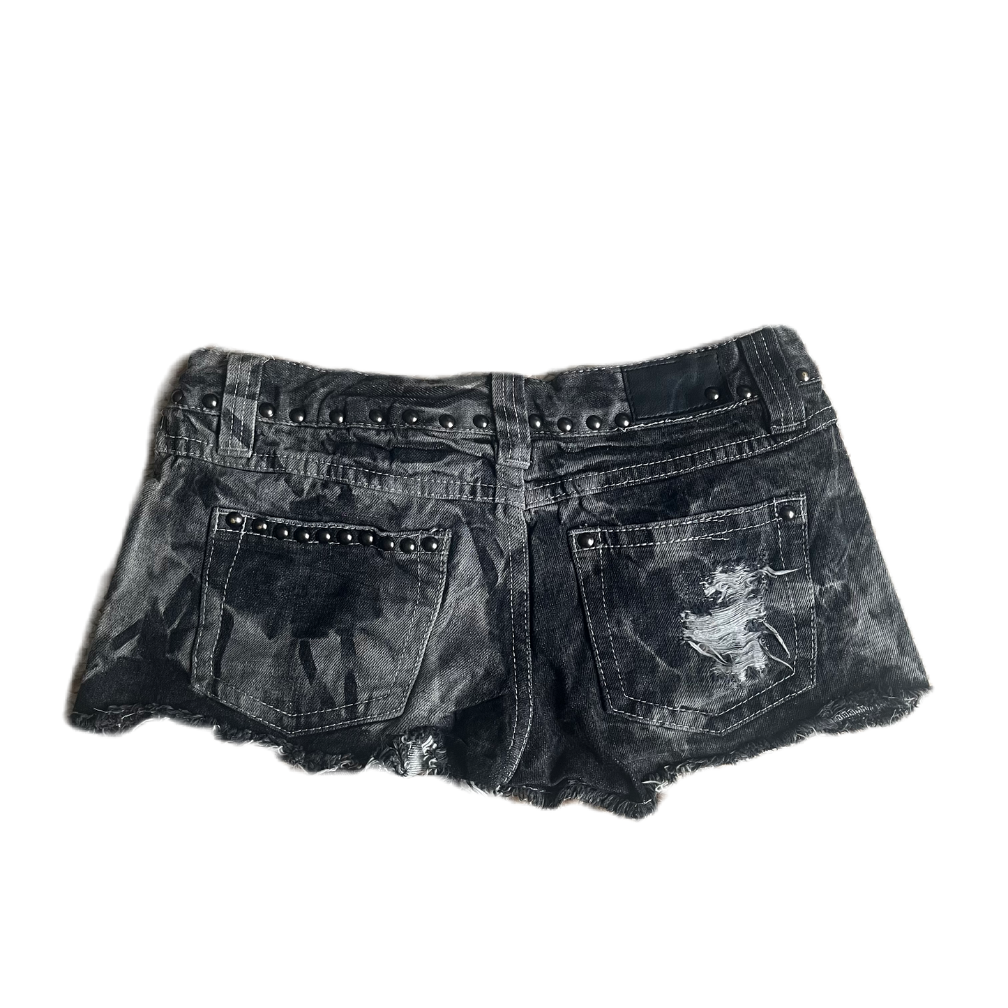 Grey Acid Wash Zipper Detail Stud Shorts