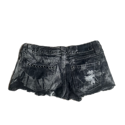 Grey Acid Wash Zipper Detail Stud Shorts
