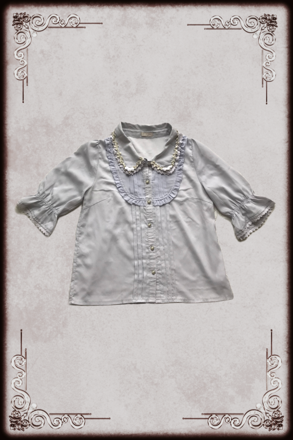 Axes Femme Pale Blue Crop Sleeve Button Down Blouse