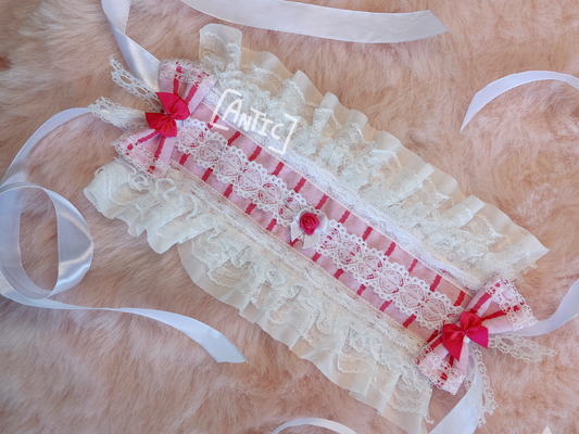 Pink Striped, White Lace Bow Headdress