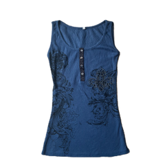 Dark Blue Ribbed Graphic Print Tank Top