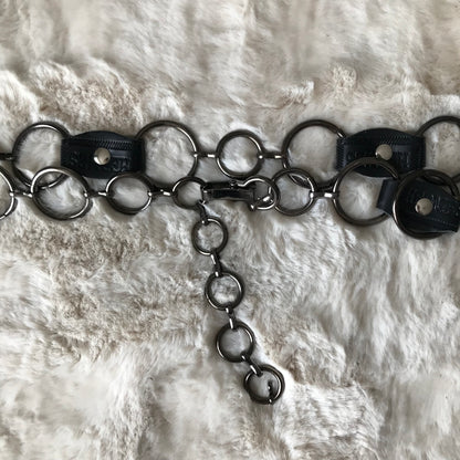 Hermes Branded Black Leather Chain Belt