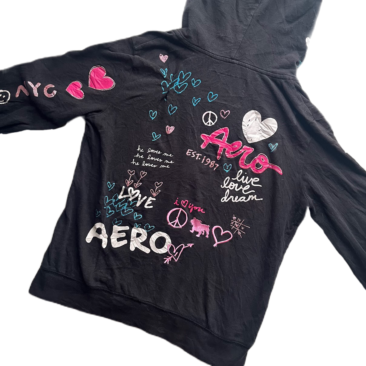 Black & Pink Glitter Rhinestone Graphic Zip-up