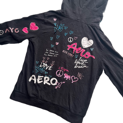 Black & Pink Glitter Rhinestone Graphic Zip-up