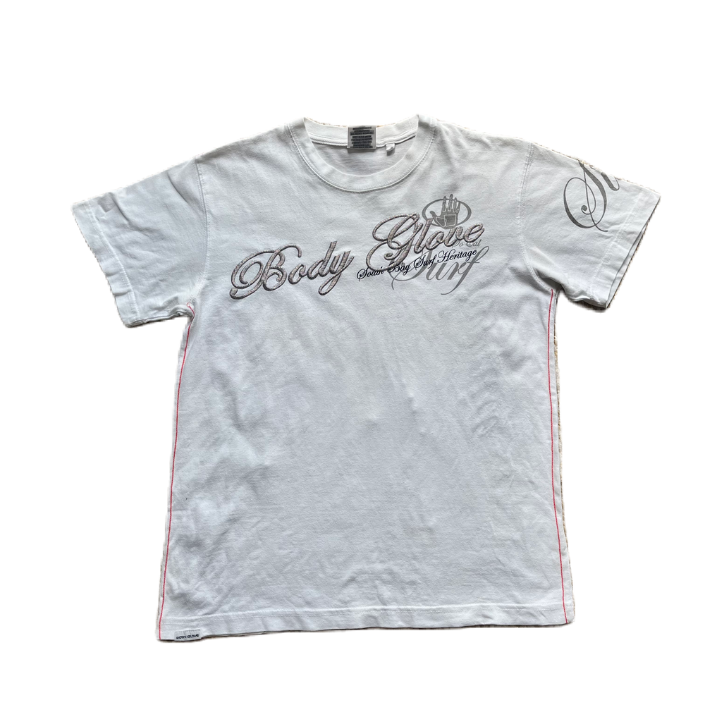White x Holographic Grey Embroidery Lettering Tee h
