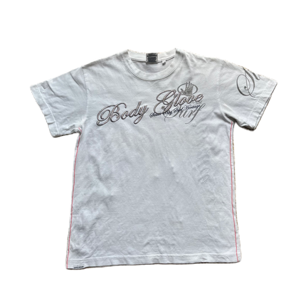 White x Holographic Grey Embroidery Lettering Tee h