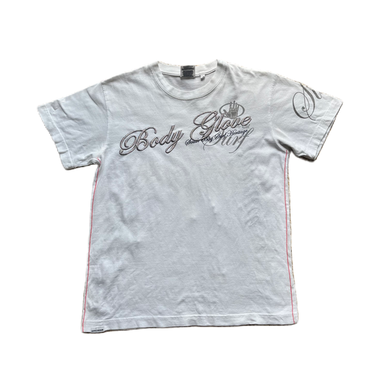 White x Holographic Grey Embroidery Lettering Tee h